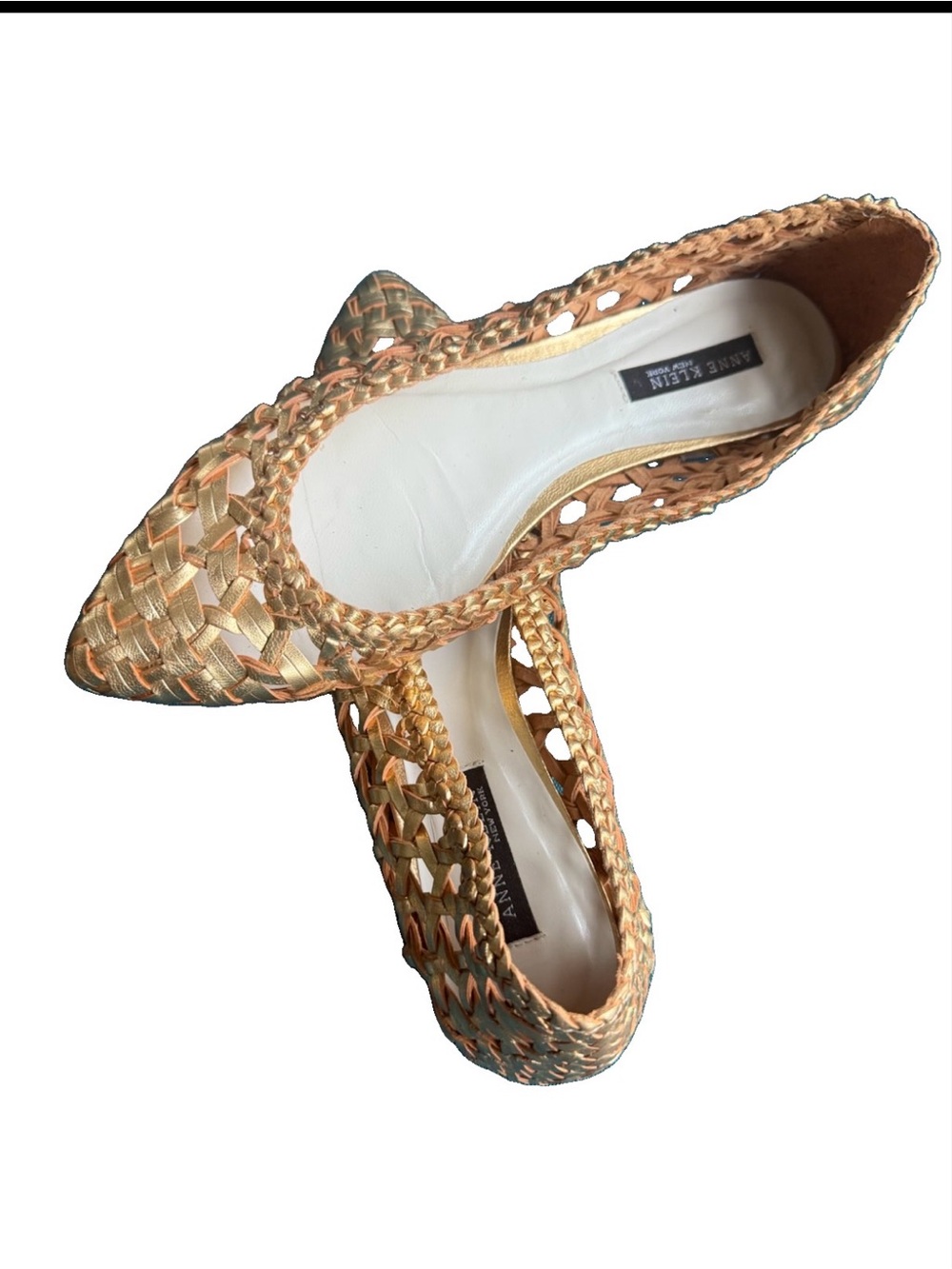 Anne Klein Metallic Gold Braided Pointed-Toe Flats